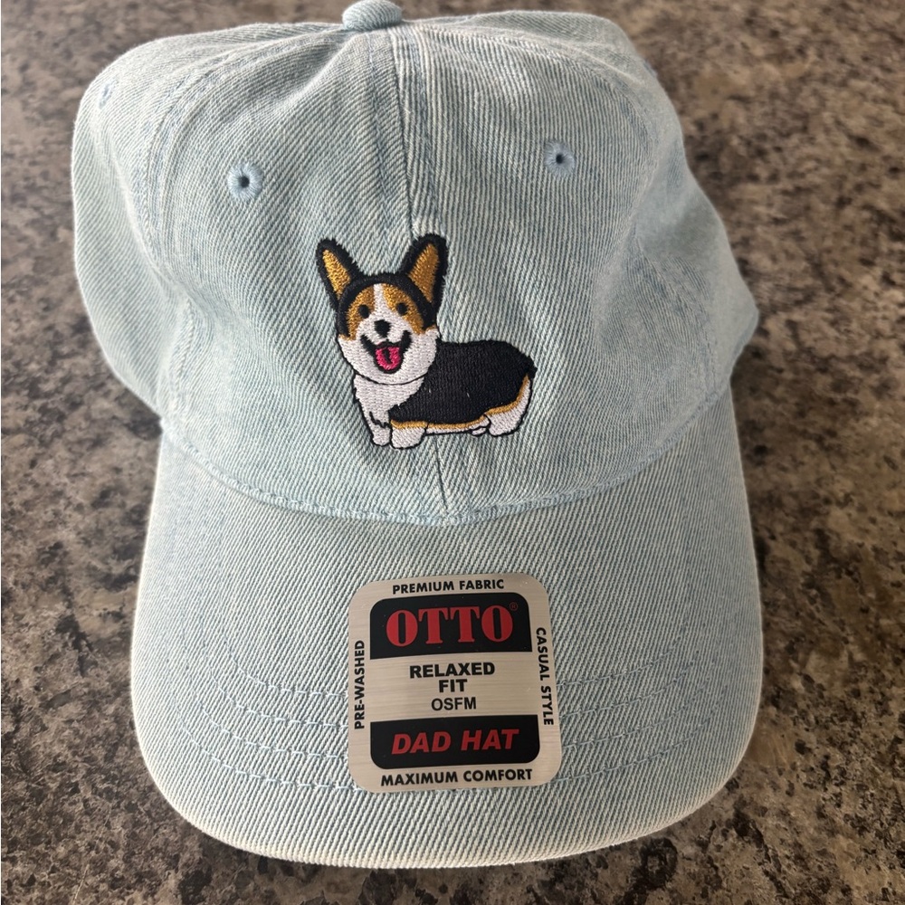 NEW Light Wash Jean Tri-Corgi adjustable ball cap
